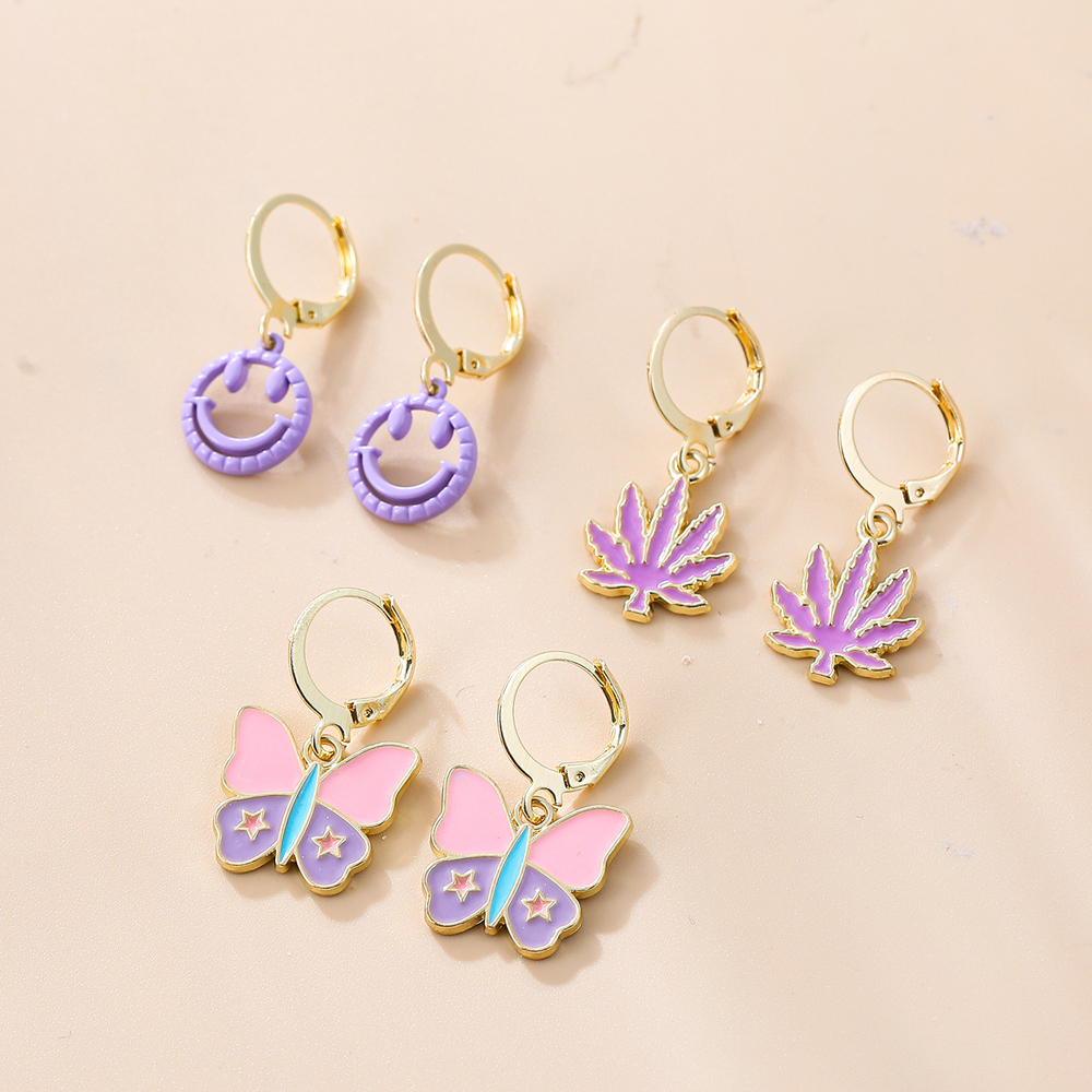 Fashion Maple Leaf Smiley Face Butterfly Alloy Plating Earrings display picture 4