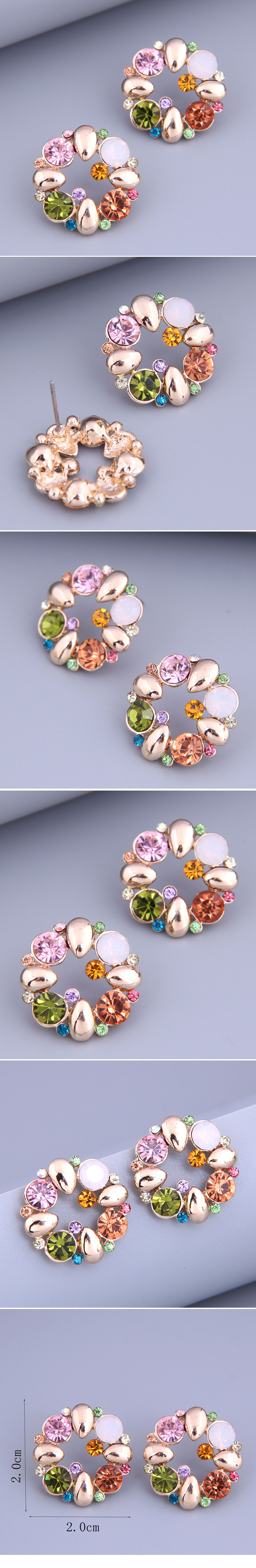 Sweet Round Alloy Inlay Rhinestone Ear Studs display picture 1