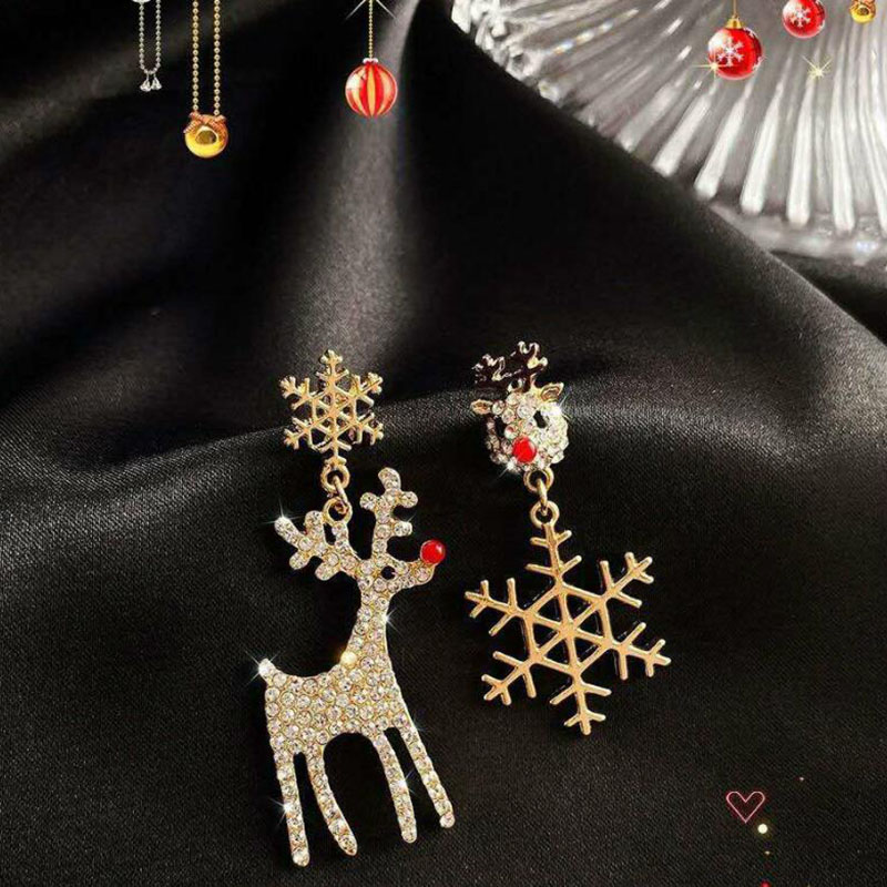 Sweet Snowflake Deer Alloy Plating Inlay Rhinestone Ear Studs display picture 4