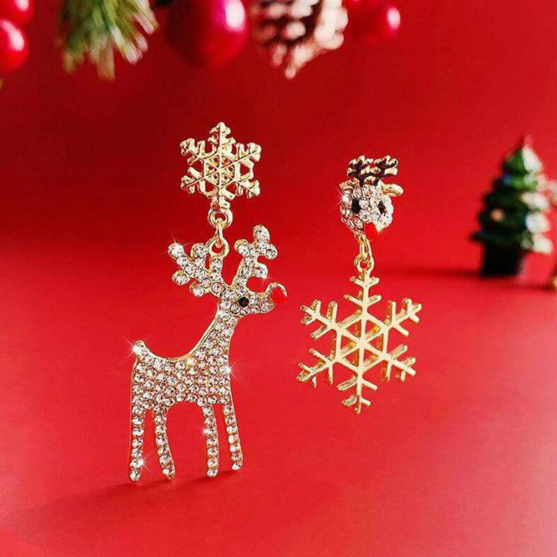 Sweet Snowflake Deer Alloy Plating Inlay Rhinestone Ear Studs display picture 3