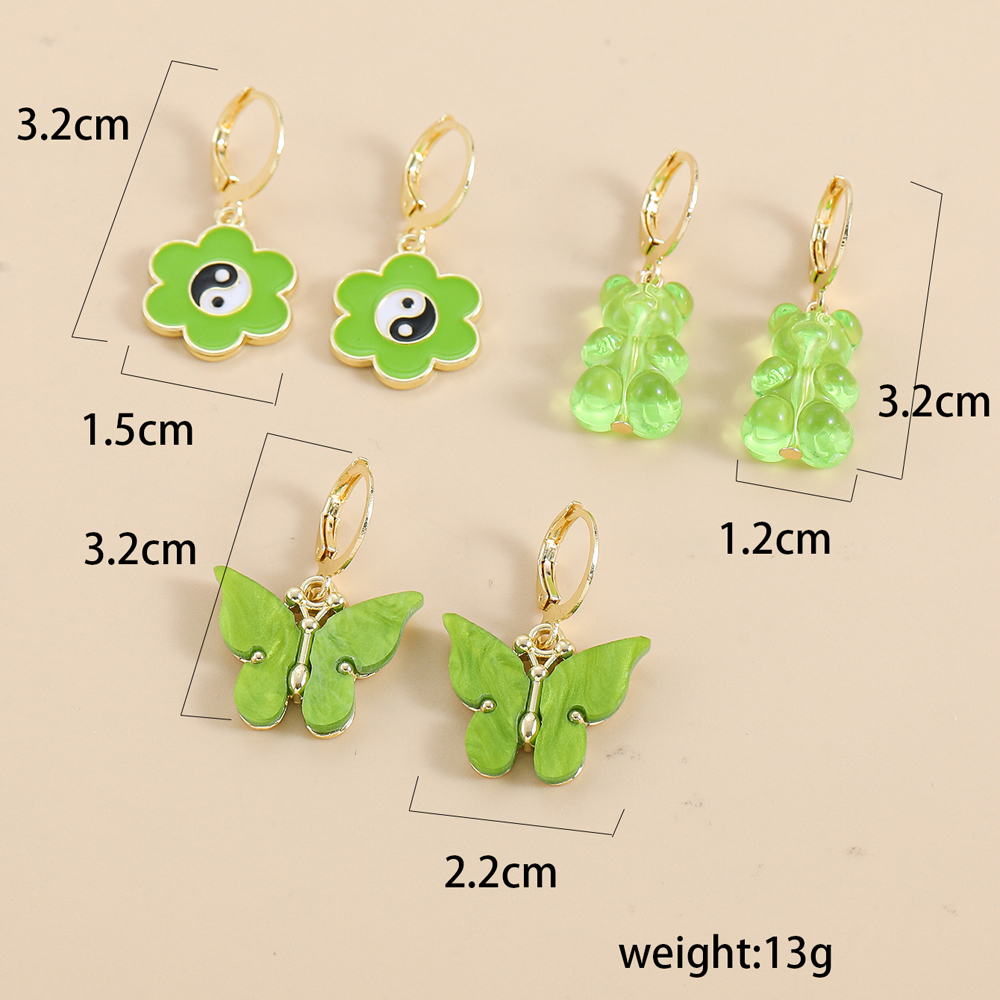 Cute Bear Flower Butterfly Arylic Alloy Splicing Drop Earrings display picture 1