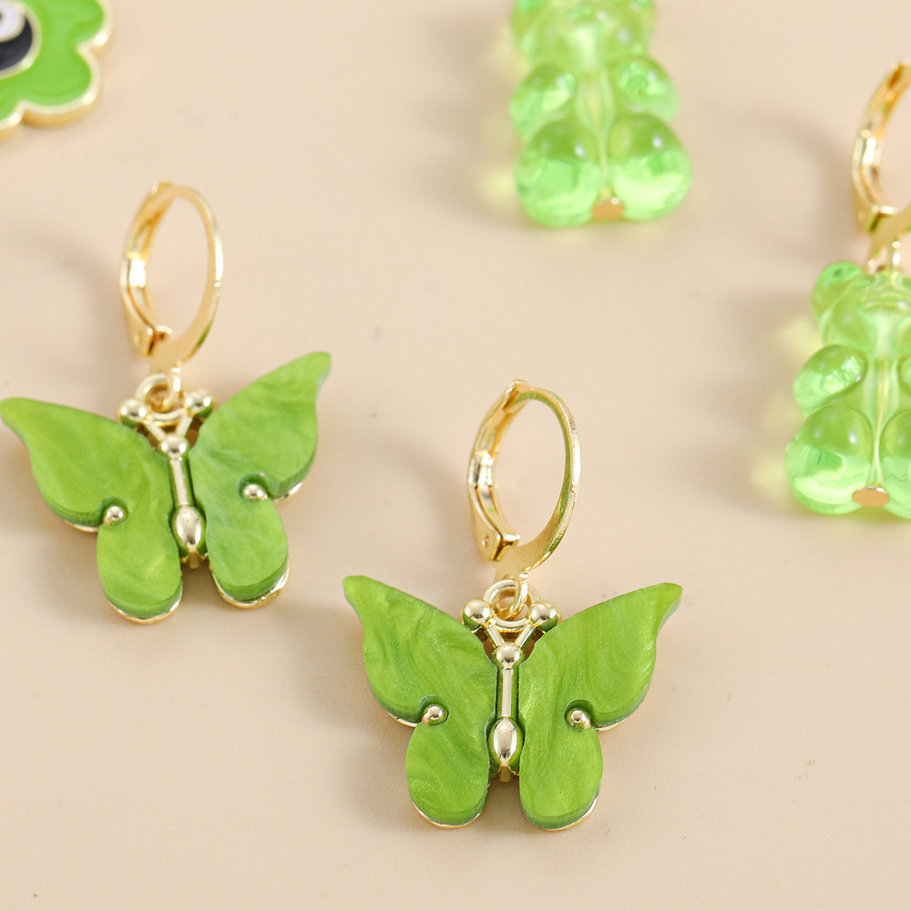 Cute Bear Flower Butterfly Arylic Alloy Splicing Drop Earrings display picture 3