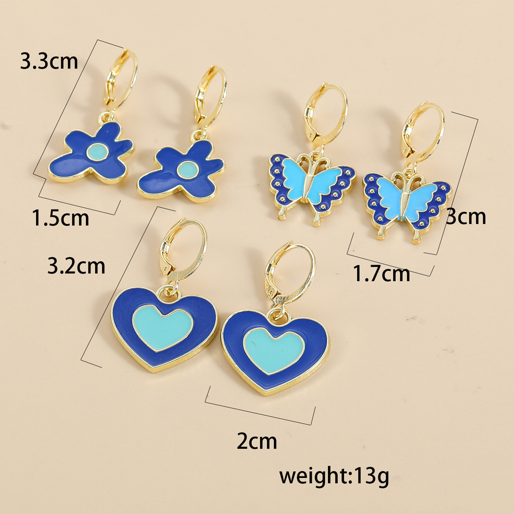 Fashion Heart Shape Flower Butterfly Alloy Plating Drop Earrings display picture 1