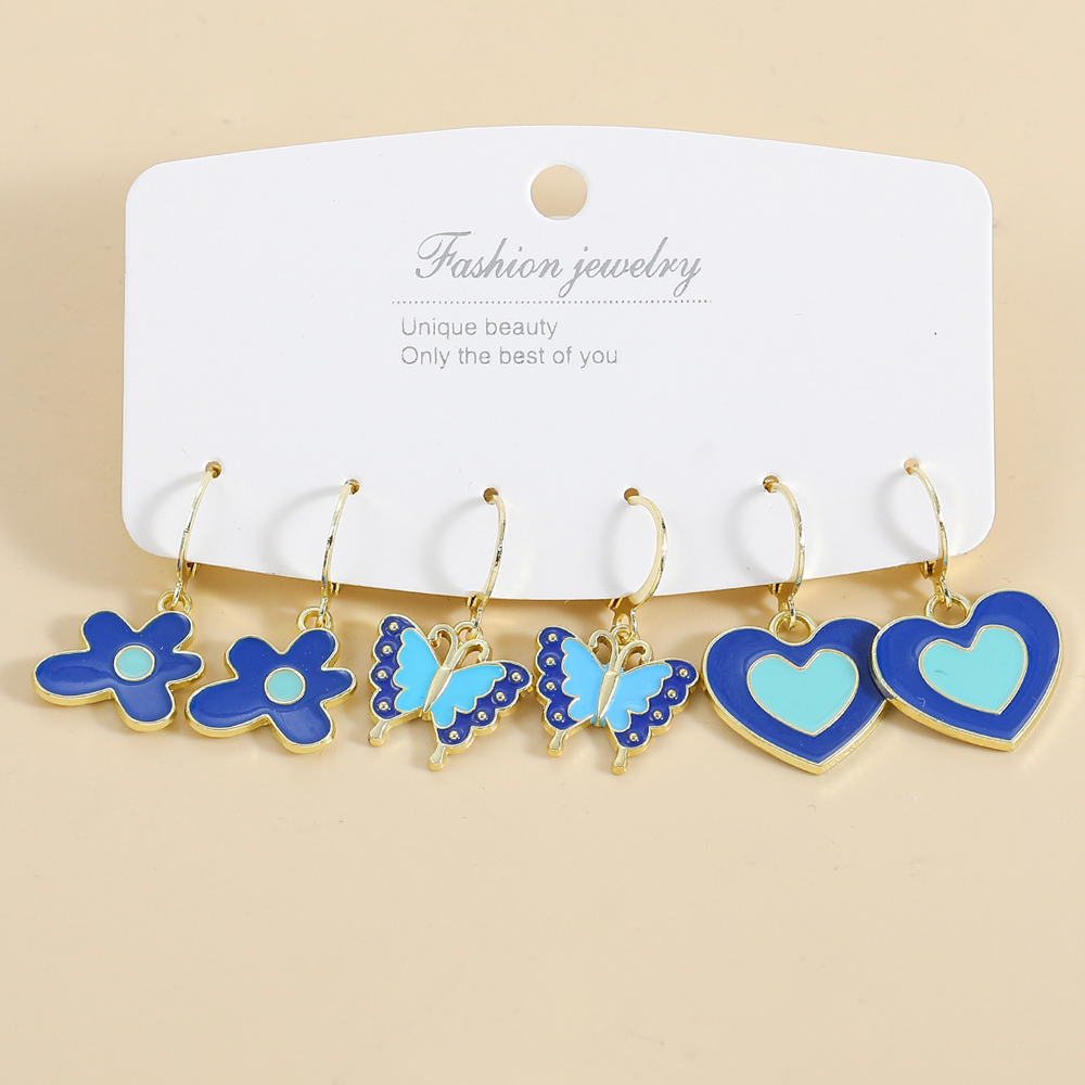 Fashion Heart Shape Flower Butterfly Alloy Plating Drop Earrings display picture 2
