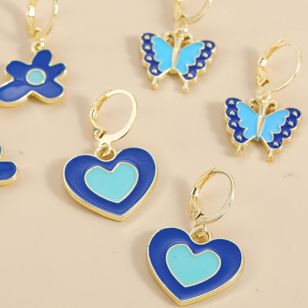 Fashion Heart Shape Flower Butterfly Alloy Plating Drop Earrings display picture 4