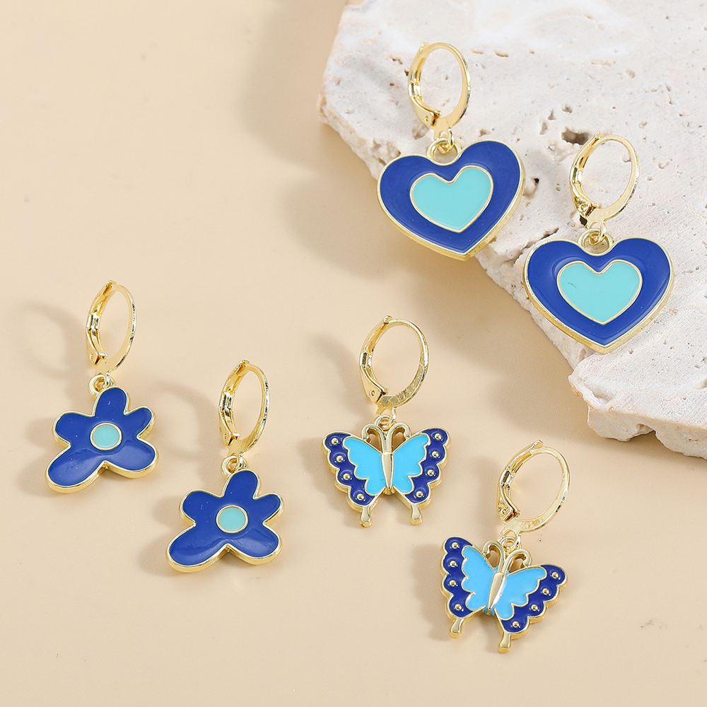 Fashion Heart Shape Flower Butterfly Alloy Plating Drop Earrings display picture 3