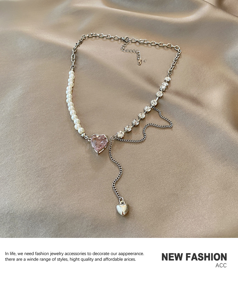 Glänzend Herzform Kupfer Halskette Kette Perlen Zirkon Edelstahl Halsketten display picture 2