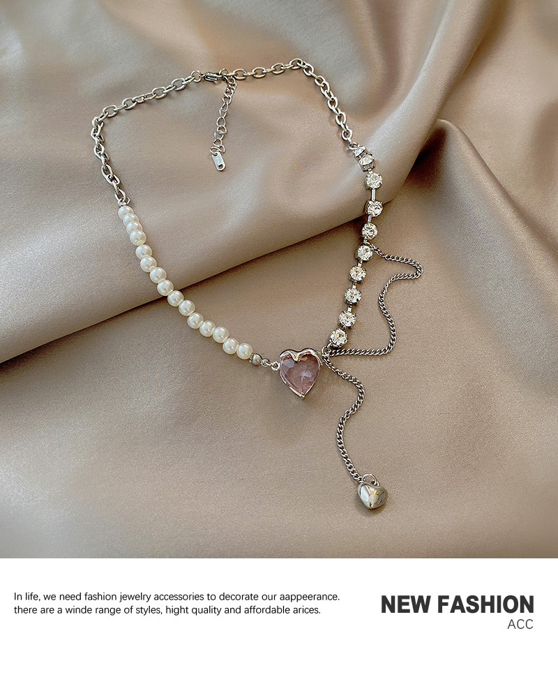 Glänzend Herzform Kupfer Halskette Kette Perlen Zirkon Edelstahl Halsketten display picture 3