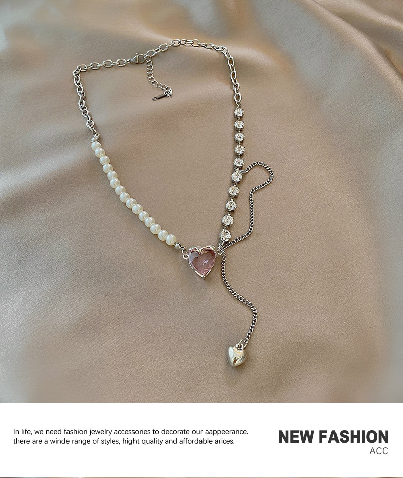 Glänzend Herzform Kupfer Halskette Kette Perlen Zirkon Edelstahl Halsketten display picture 5