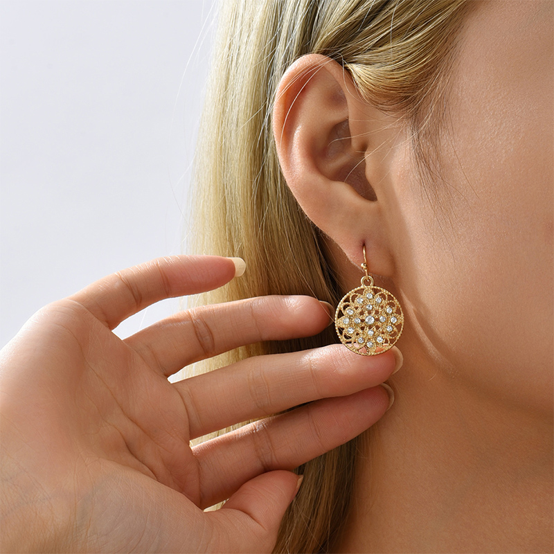 Fashion Round Alloy Hollow Out Inlay Rhinestone Earrings display picture 2