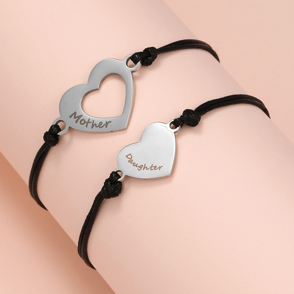 Simple Style Letter Heart Shape Stainless Steel Pu Leather Bracelets Handmade Stainless Steel Bracelets display picture 1