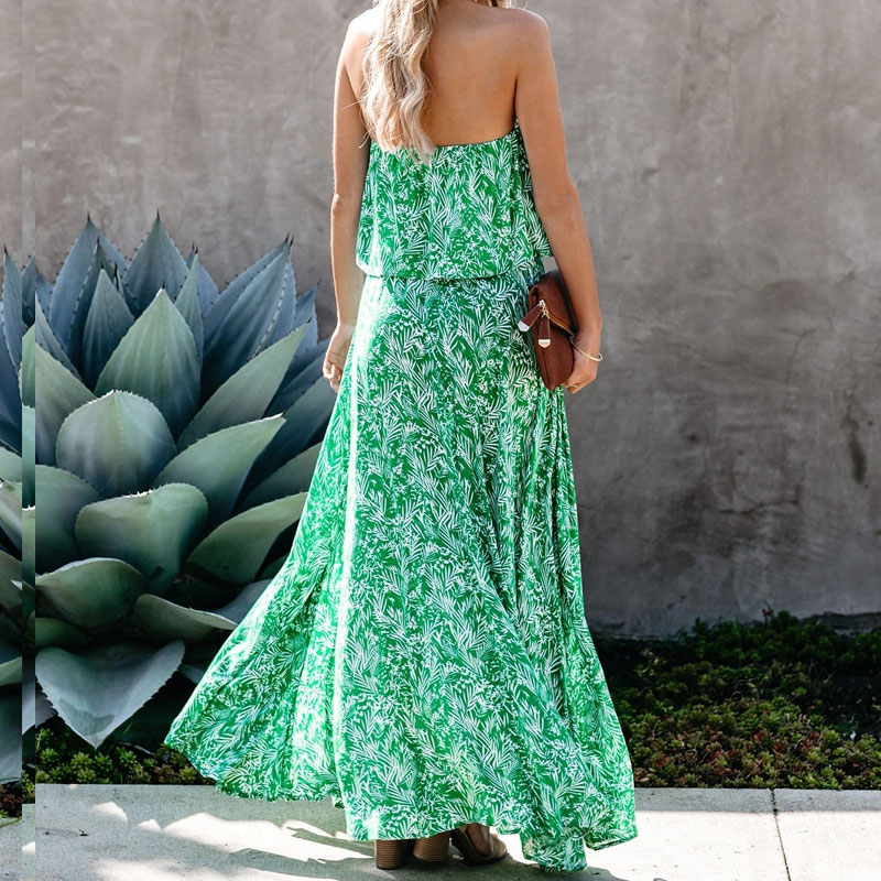 Women's One Shoulder Skirt Fashion Off Shoulder Slit Sleeveless Printing Maxi Long Dress display picture 1