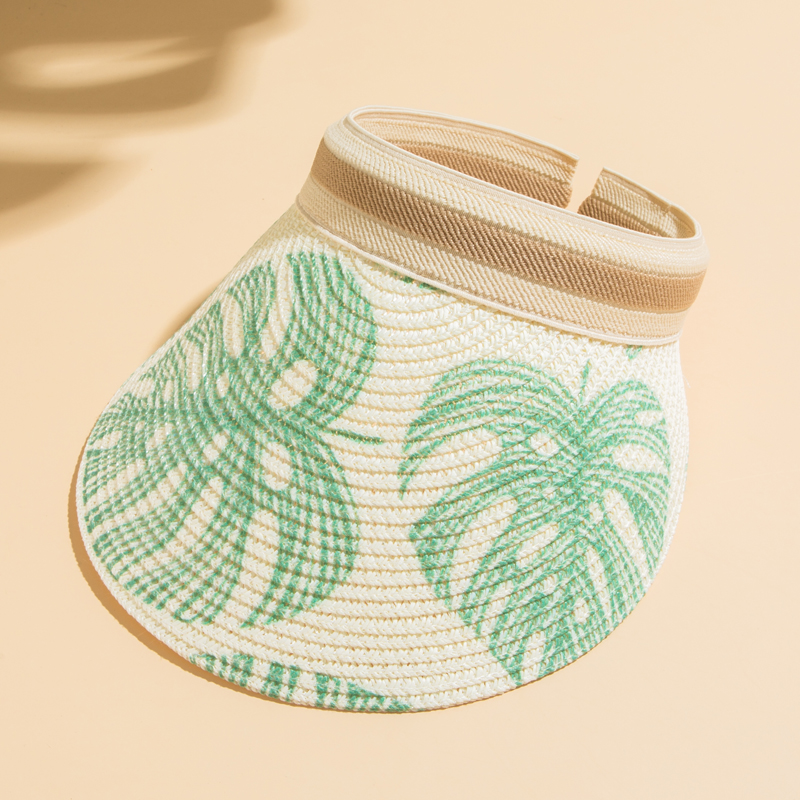Women's Vacation Leaves Printing Curved Eaves Straw Hat display picture 3