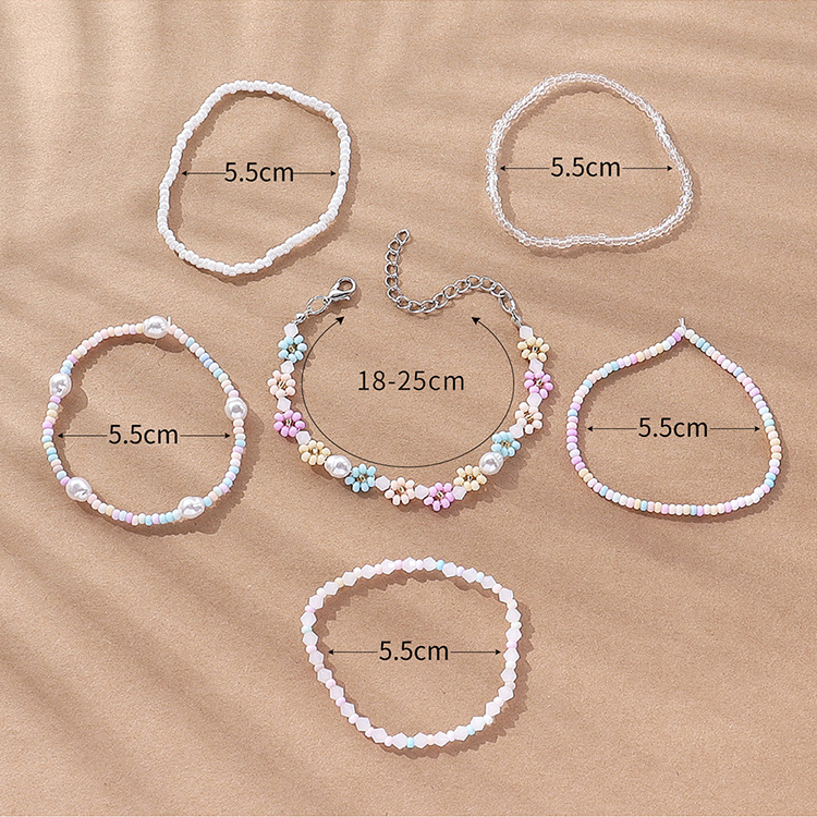 Cute Flower Beaded Imitation Pearl No Inlaid Bracelets 6 Pieces display picture 3
