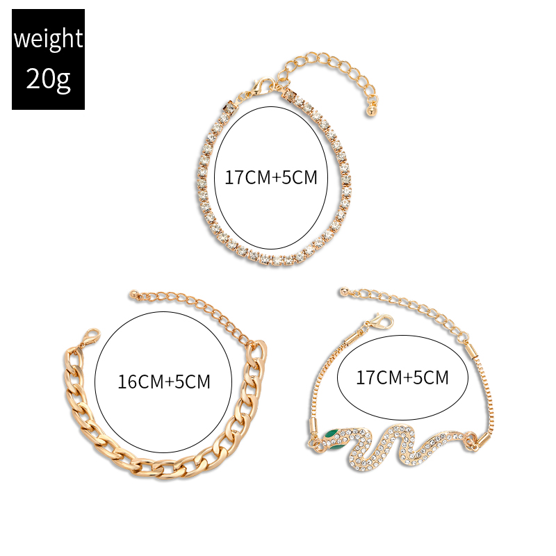 Fashion Snake Alloy Plating Rhinestone Bracelets 3 Pieces display picture 2