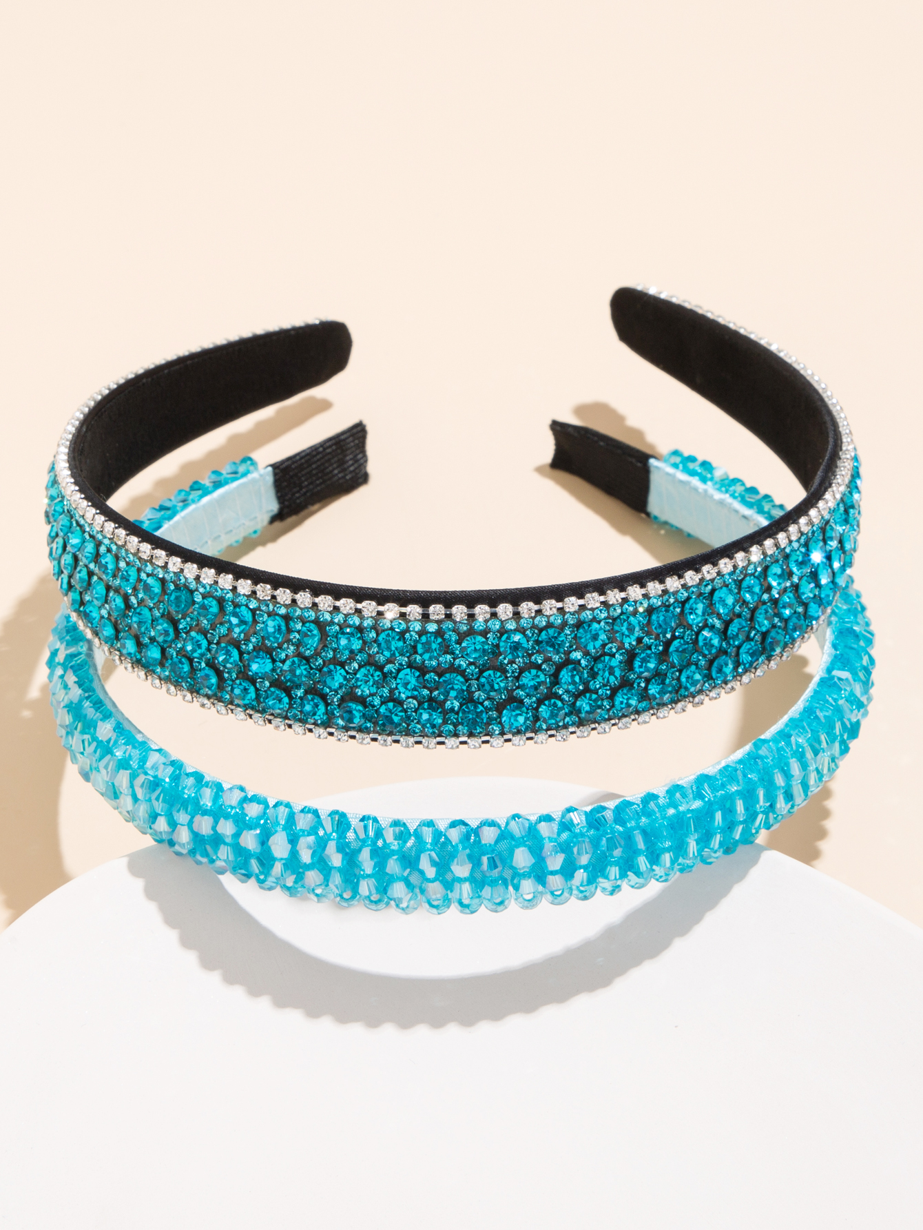 Fashion Solid Color Cloth Inlay Artificial Crystal Rhinestone Hair Band 2 Piece Set display picture 5