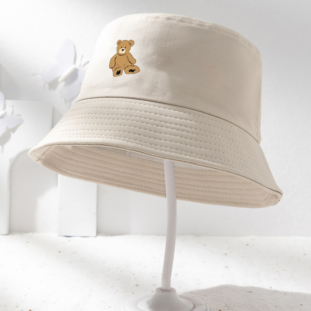 Unisex Simple Style Bear Wide Eaves Bucket Hat display picture 7