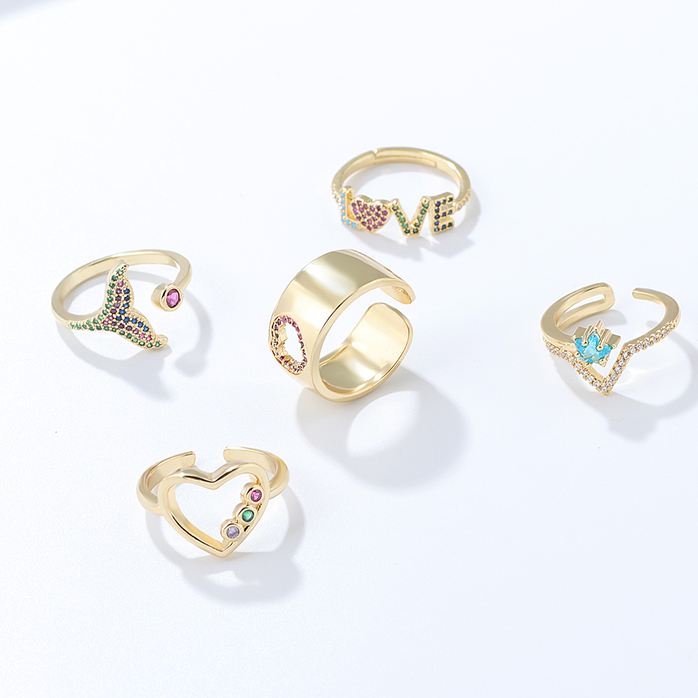 Fashion Love Chevron Heart Shape Copper Rings Plating Diamond Zircon Copper Rings display picture 2