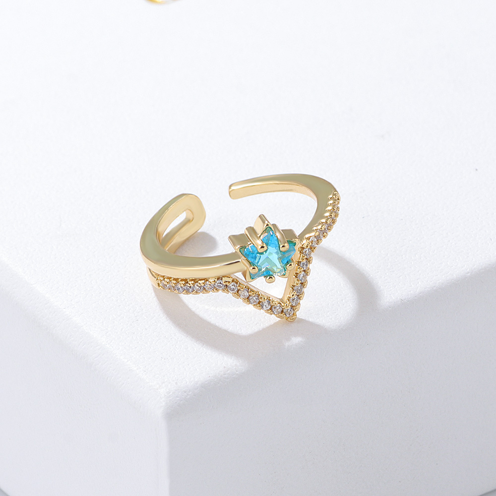 Fashion Love Chevron Heart Shape Copper Rings Plating Diamond Zircon Copper Rings display picture 6