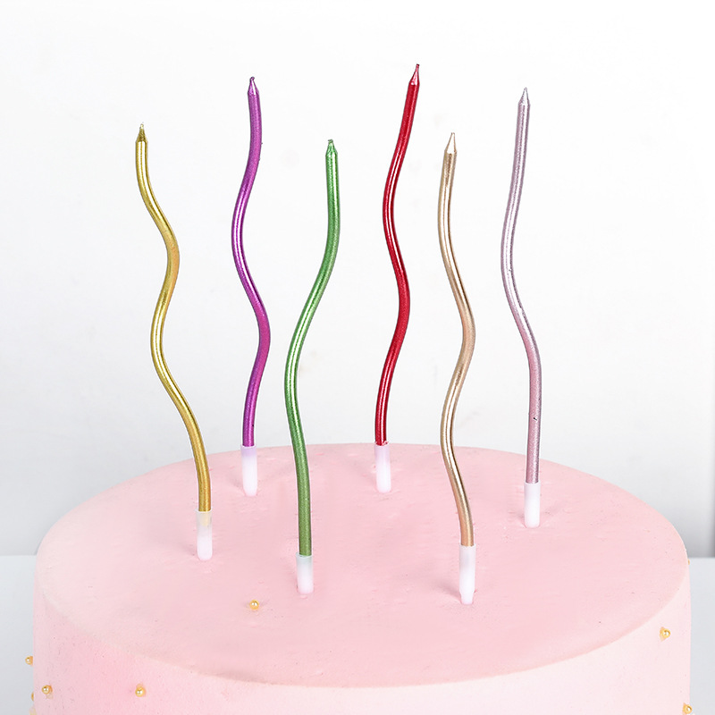 Bougie De Gâteau D'anniversaire Colorée En 6 Pièces Plaquée Or Incurvée display picture 2