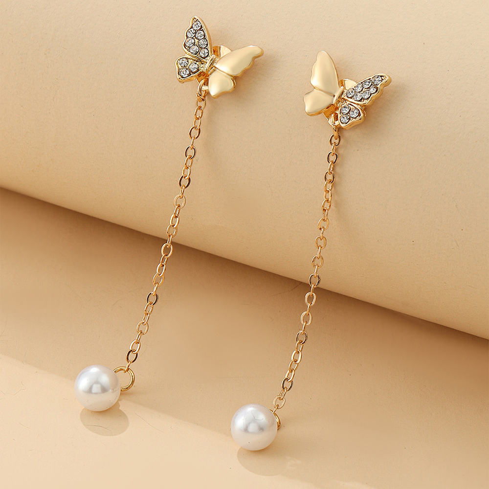 Fashion Butterfly Metal Plating Inlay Artificial Pearl Artificial Diamond Earrings display picture 4