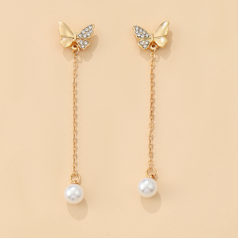 Mode Schmetterling Metall Überzug Inlay Künstliche Perle Künstlicher Diamant Ohrringe display picture 7