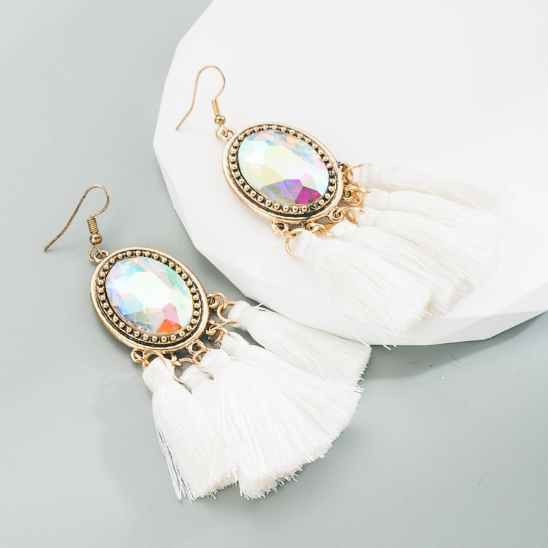 1 Pair Retro Ethnic Style Oval Tassel Tassel Plating Inlay Alloy Glass Drop Earrings display picture 5