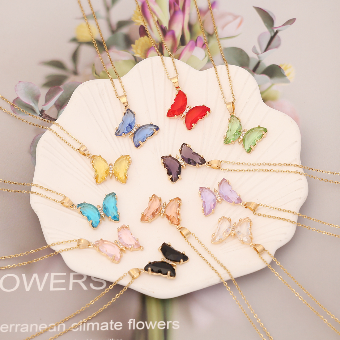 Stainless Steel Glass Copper 18K Gold Plated Cute Butterfly No Inlaid Pendant Necklace display picture 2