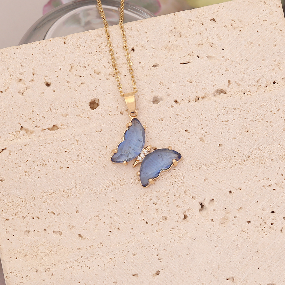 Stainless Steel Glass Copper 18K Gold Plated Cute Butterfly No Inlaid Pendant Necklace display picture 9