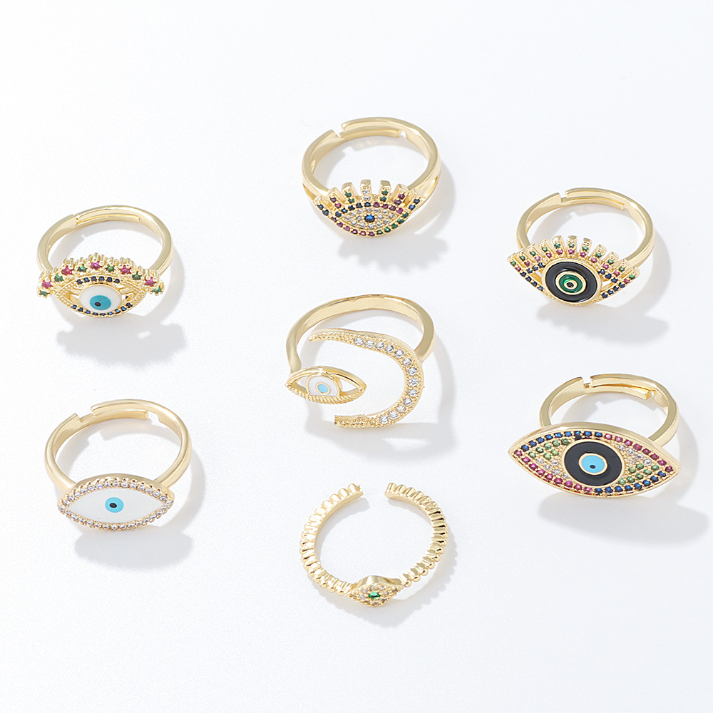 Novelty Eye Copper Open Ring Plating Inlaid Zircon Zircon Copper Rings display picture 2