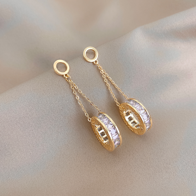 Korean Style Circle Alloy Hollow Out Zircon Drop Earrings display picture 2