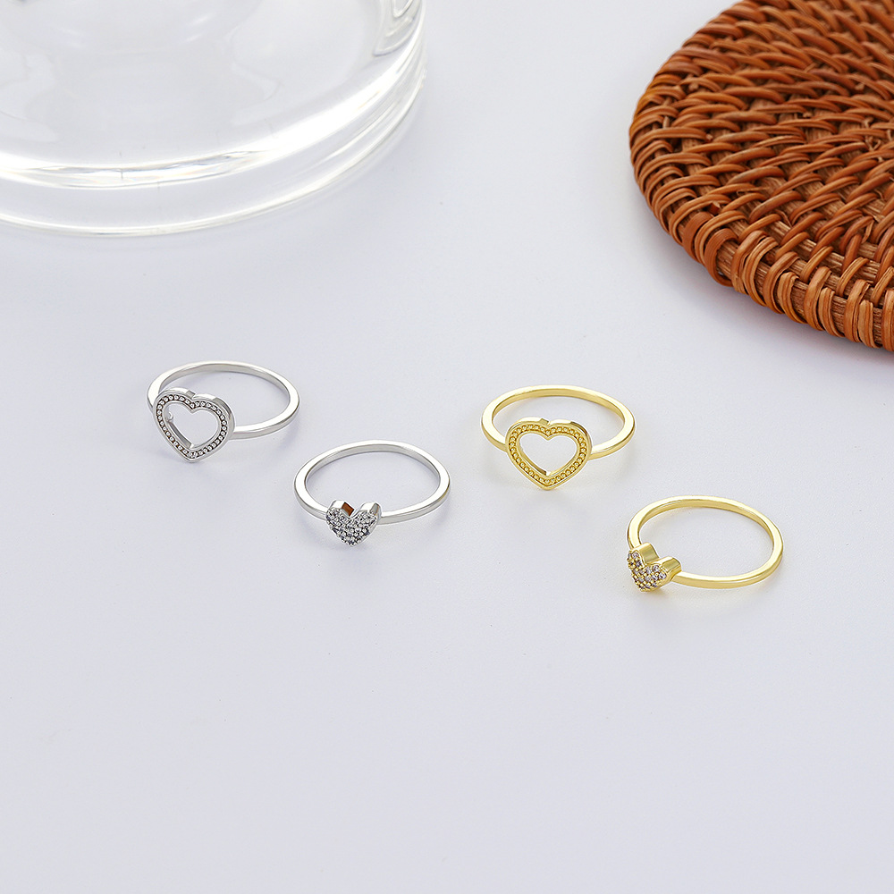 Fashion Heart Shape Copper Rings Hollow Out Zircon Copper Rings display picture 4