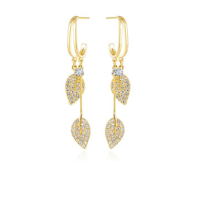 Fashion Leaves Plating Rhinestone Alloy Earrings display picture 1