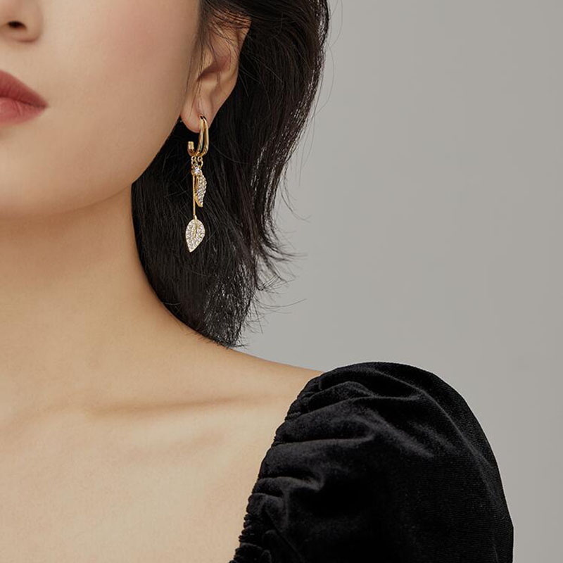 Fashion Leaves Plating Rhinestone Alloy Earrings display picture 2