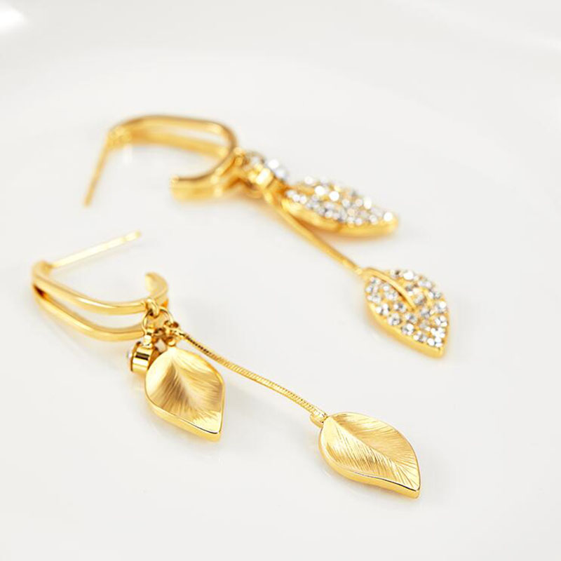 Fashion Leaves Plating Rhinestone Alloy Earrings display picture 3