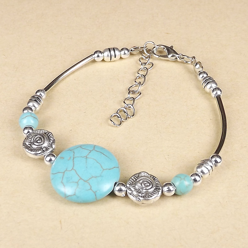 Ethnic Style Round Alloy Plating Turquoise Bracelets display picture 2