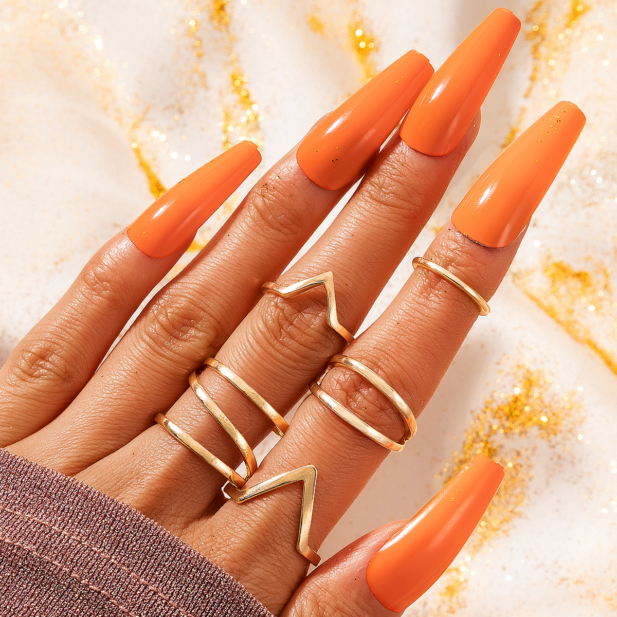 Basic Geometric Alloy Rings 1 Set display picture 5