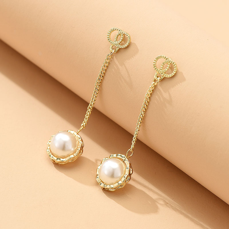 Simple Style Geometric Alloy Plating Artificial Pearls Drop Earrings 1 Pair display picture 3