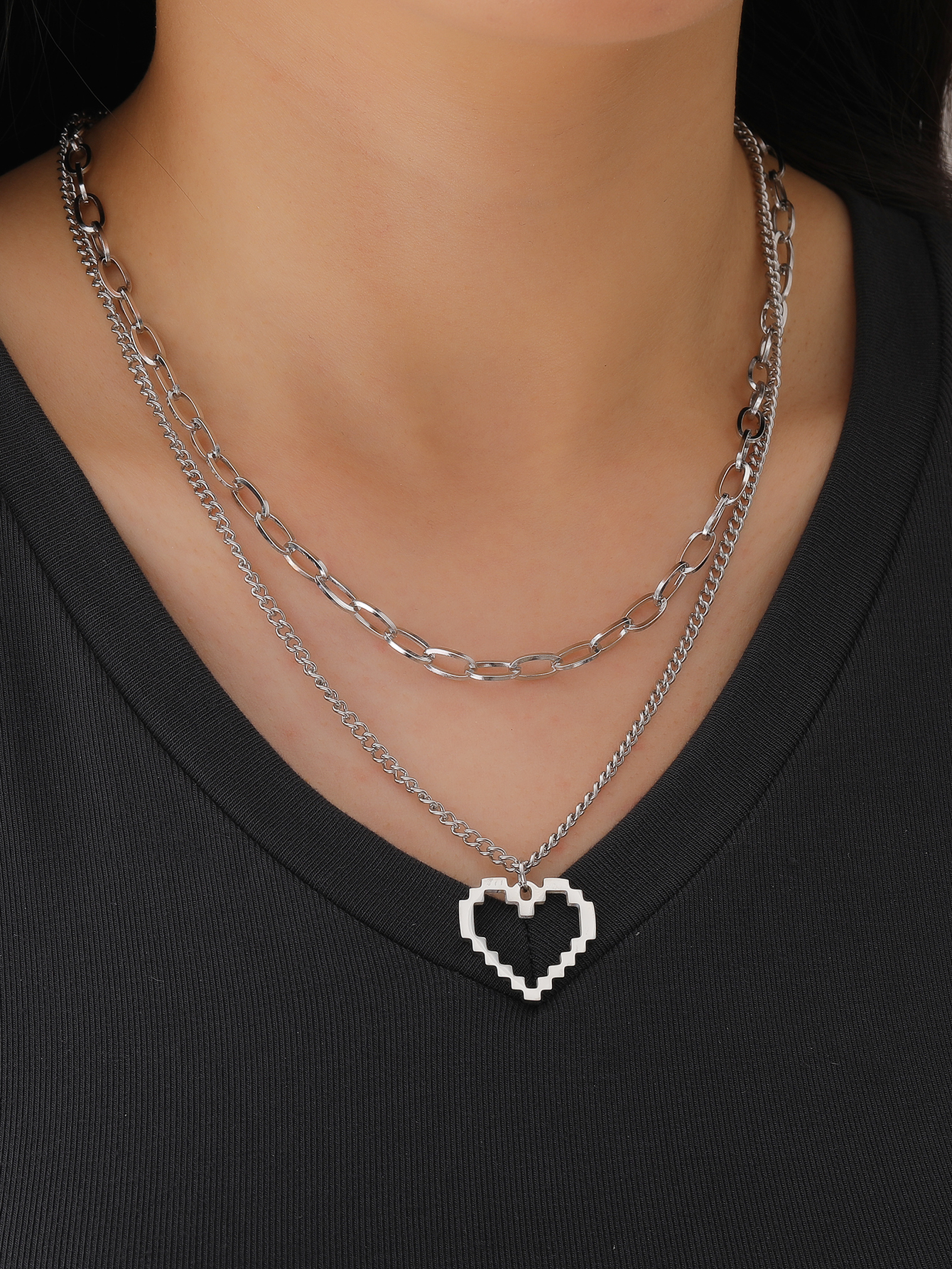 Fashion Heart Shape Stainless Steel Layered Necklaces Stainless Steel Necklaces display picture 6