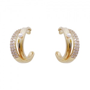 Vintage Style C Shape Inlay Alloy Artificial Rhinestones Earrings display picture 1