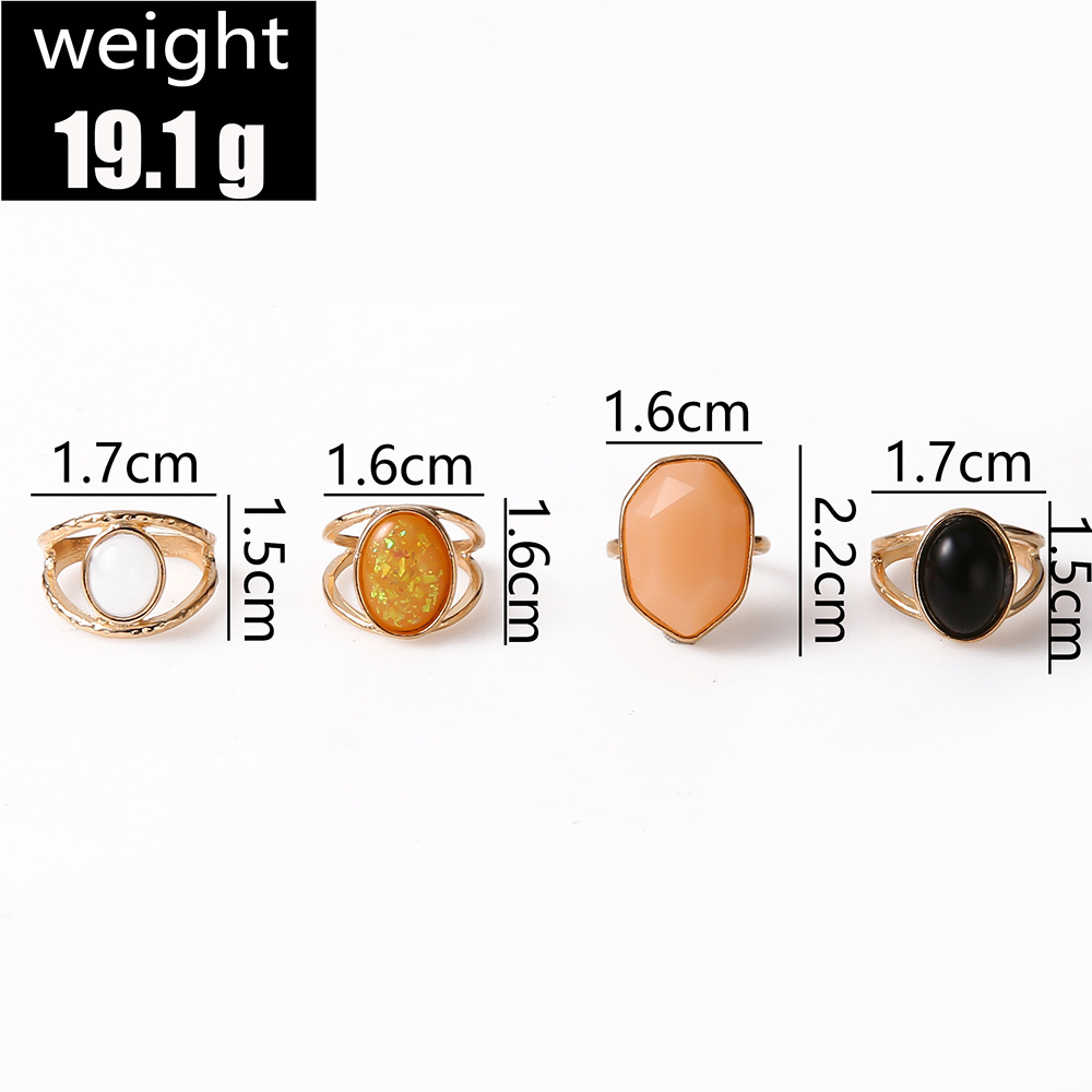 Retro Geometric Oval Alloy Inlay Artificial Gemstones Rings display picture 2