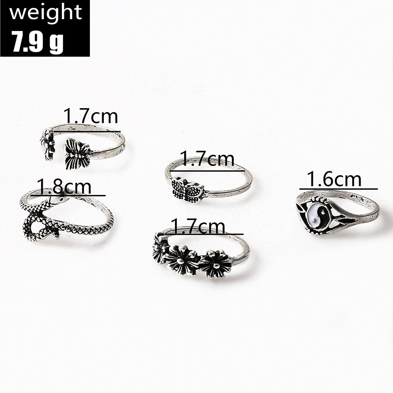 Punk Snake Alloy Plating Artificial Gemstones Rings 5 Pieces display picture 5