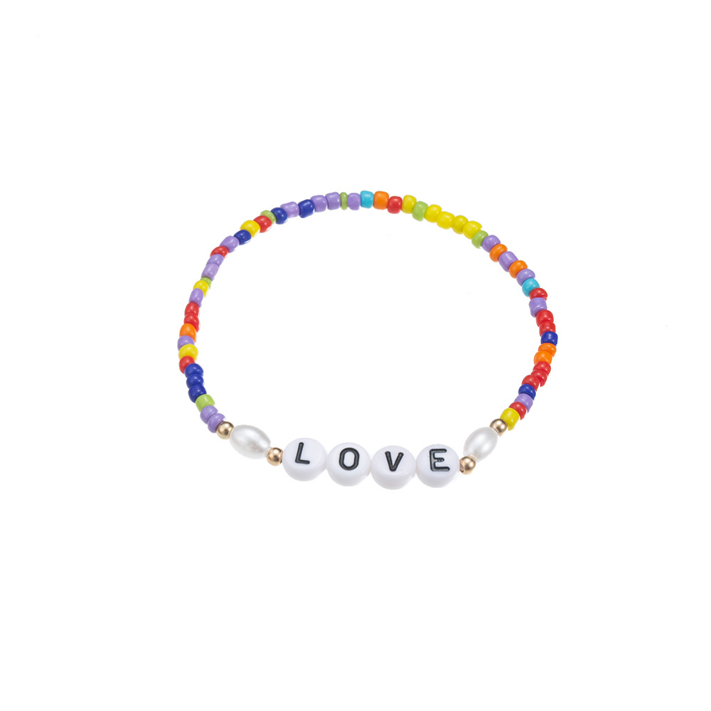 Bohemian Geometric Letter Rainbow Resin Beaded Bracelets 1 Set display picture 1