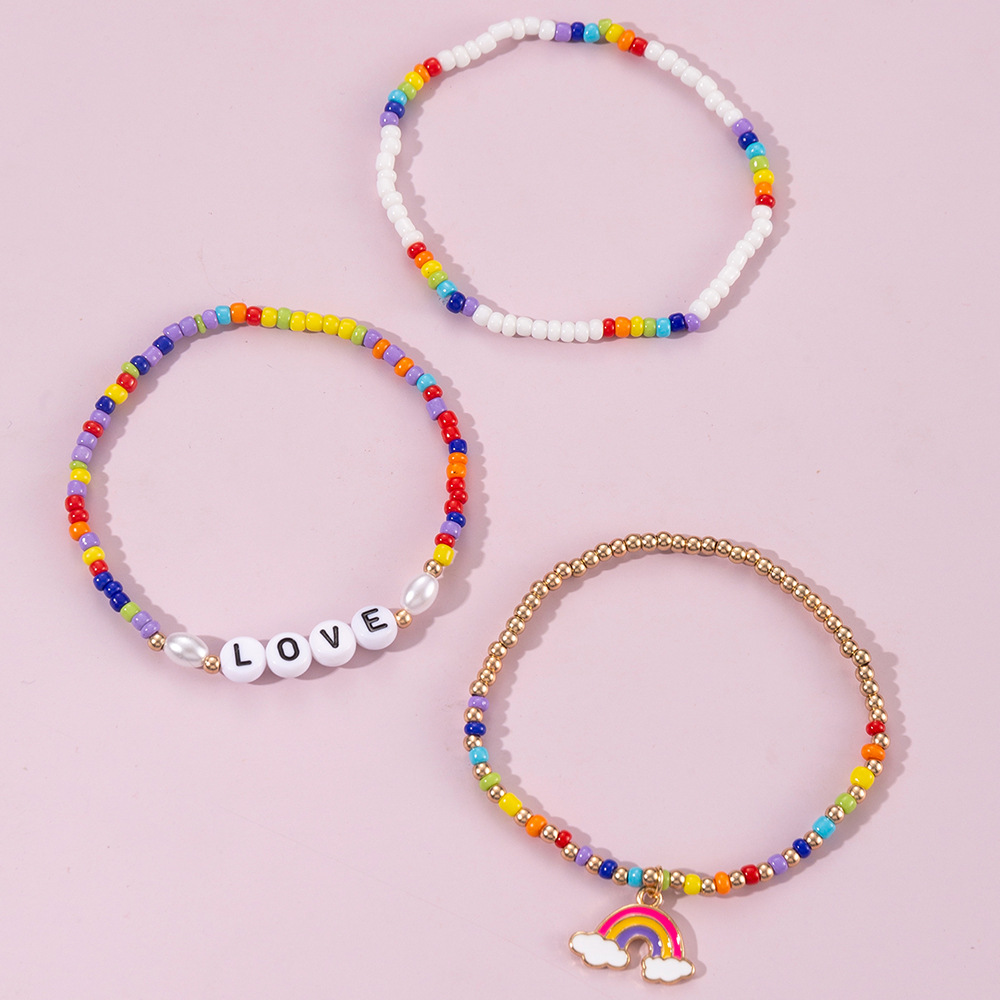 Bohemian Geometric Letter Rainbow Resin Beaded Bracelets 1 Set display picture 3