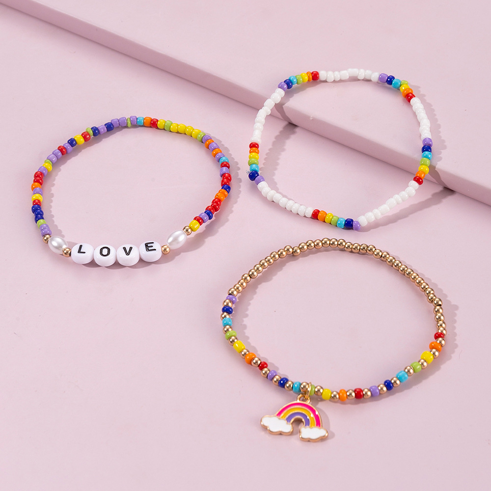 Bohemian Geometric Letter Rainbow Resin Beaded Bracelets 1 Set display picture 6