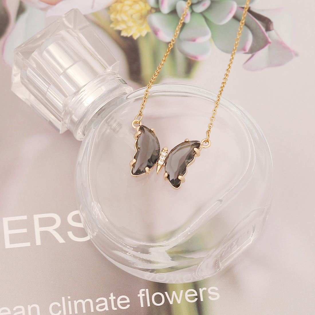 Stainless Steel 18K Gold Plated Sweet Plating Butterfly Glass Necklace display picture 3