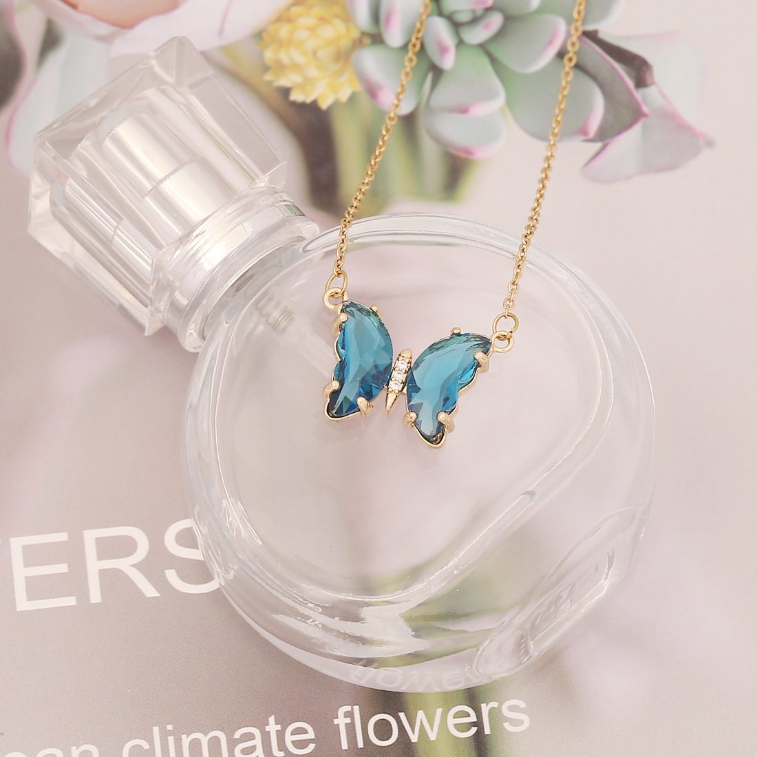 Stainless Steel 18K Gold Plated Sweet Plating Butterfly Glass Necklace display picture 7