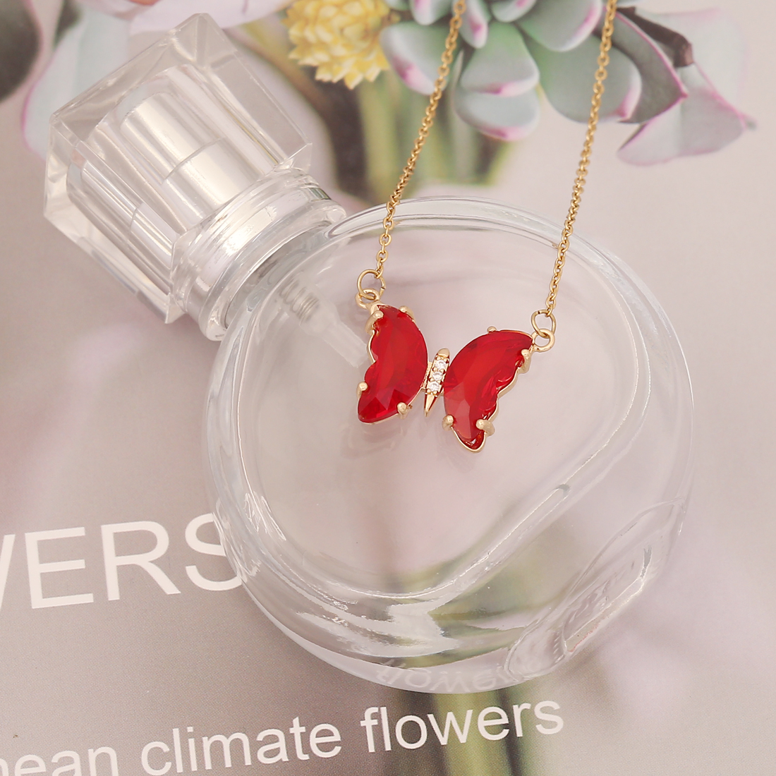 Stainless Steel 18K Gold Plated Sweet Plating Butterfly Glass Necklace display picture 14