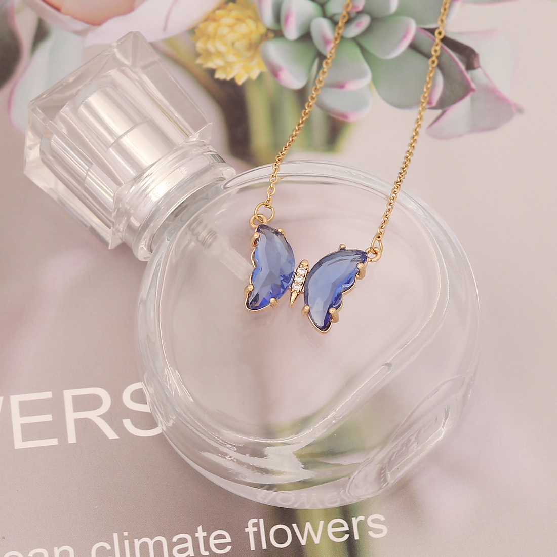 Stainless Steel 18K Gold Plated Sweet Plating Butterfly Glass Necklace display picture 10