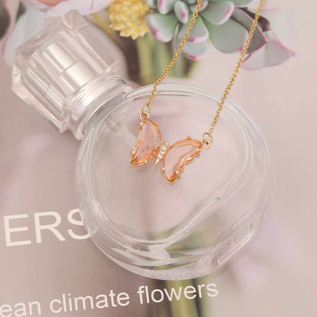 Stainless Steel 18K Gold Plated Sweet Plating Butterfly Glass Necklace display picture 11